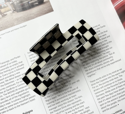 Black and White Checkered Hair Claw Clip