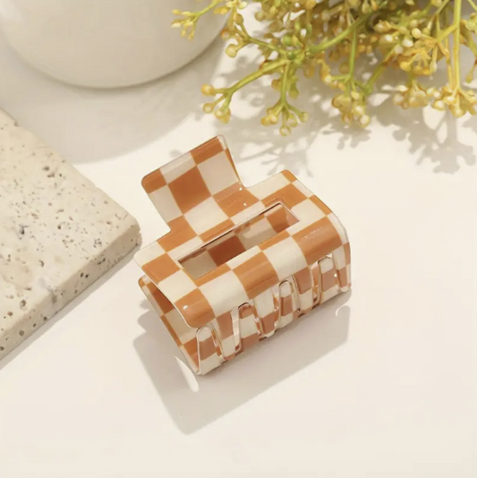 Checkered Hair Claw Clip (Orange and Cream)