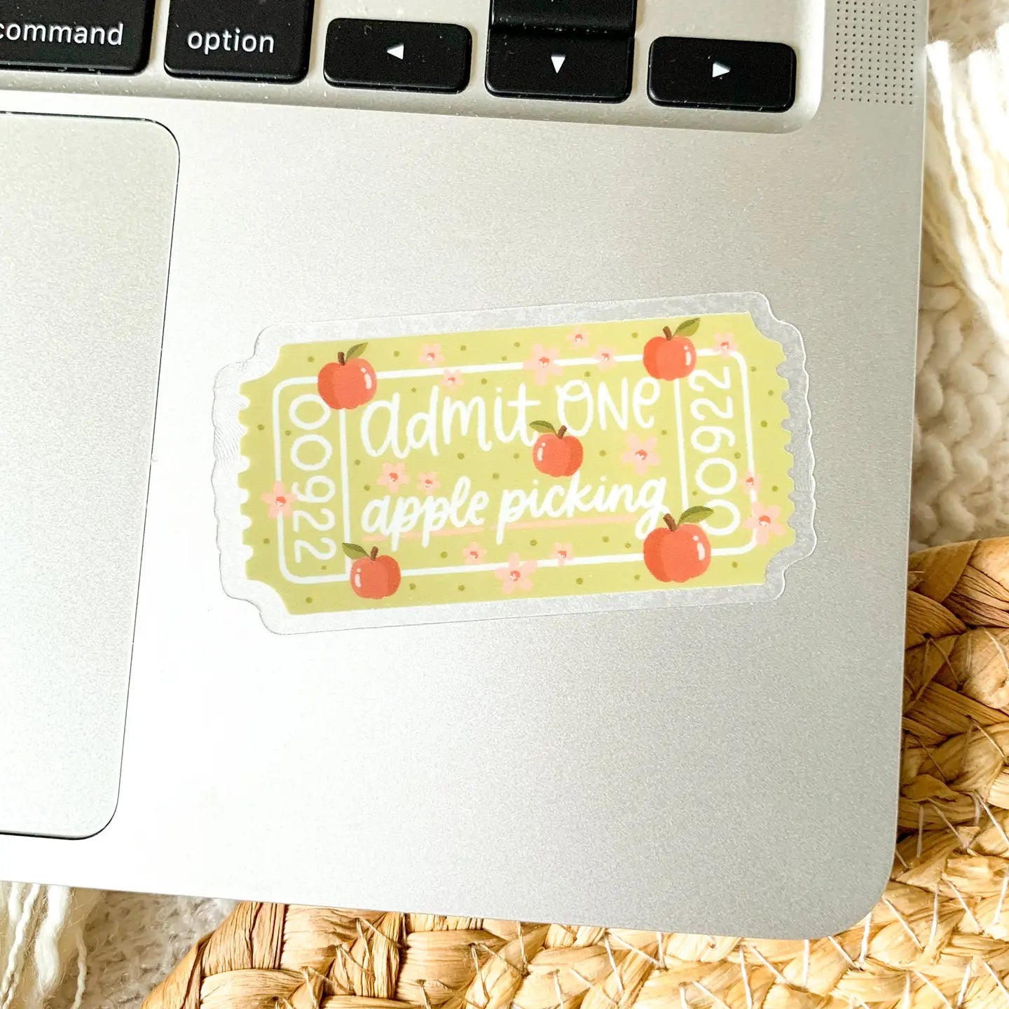 Clear Apple Picking Admit One Sticker