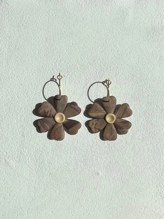 Floral Hoop Earrings (Brown)