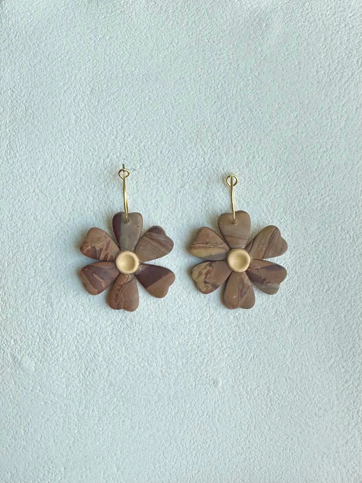 Floral Hoop Earrings (Brown)