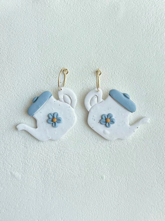 Floral Teapot Hoop Earrings