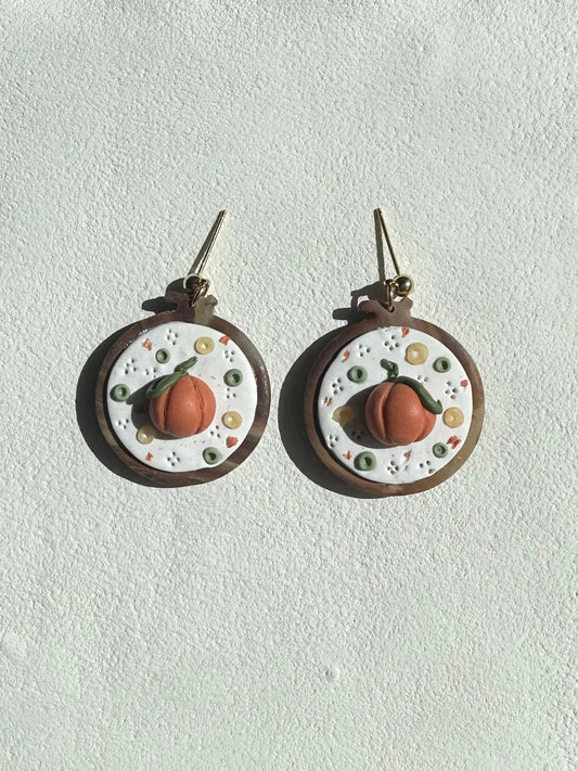 Pumpkin Embroidery Hoop Earrings (3 Dimensional)