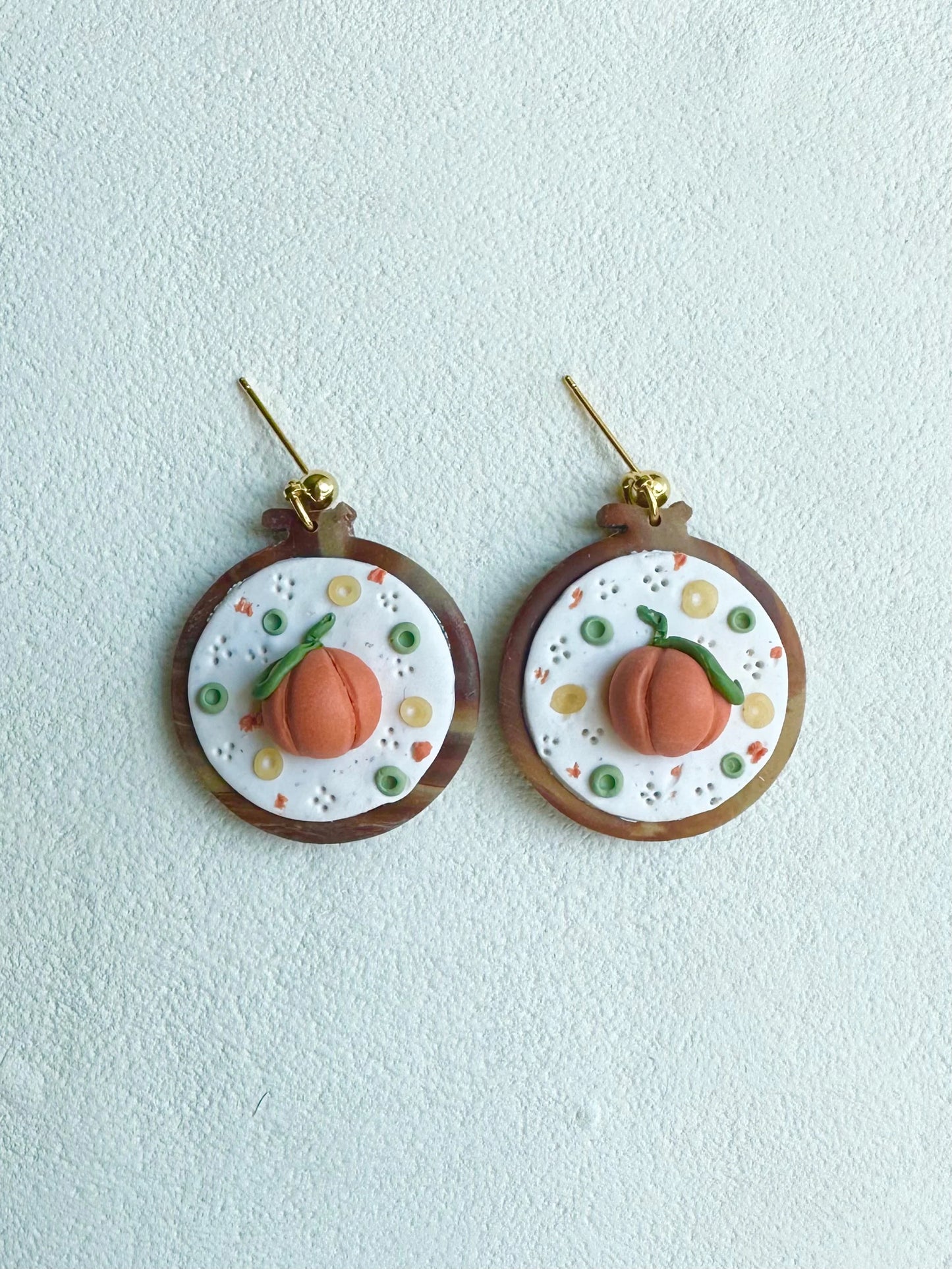 Pumpkin Embroidery Hoop Earrings (3 Dimensional)